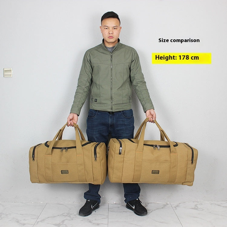 Encrypted Canvas Minimalism handbag size comparison with person, large capacity, neutral design.