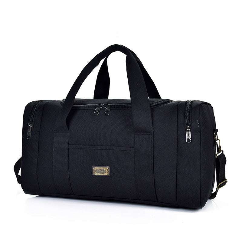 Black encrypted canvas minimalism handbag with large capacity for business travel.