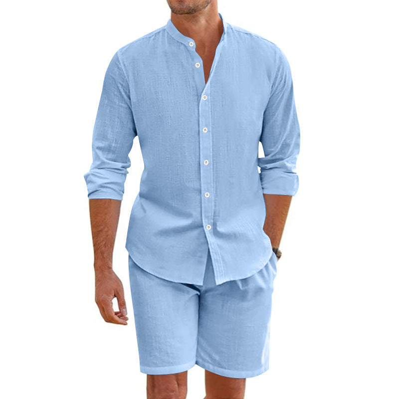 Summer Short Shirt Stylish Lapel Button-Down Shirt Shorts Set Summer