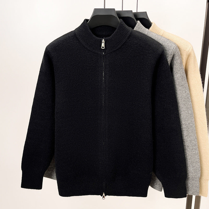 Men's High-end Stand Collar Knitted Zipper Cardigan Thickened