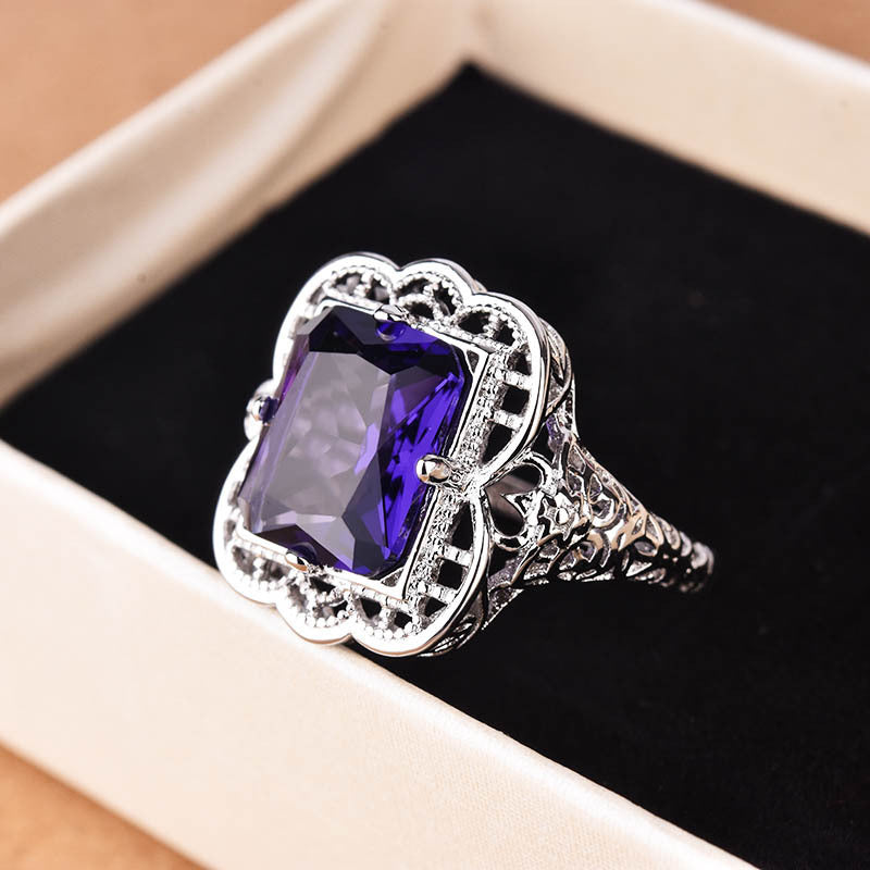 925 Silver Plated Diamond Sapphire Ring