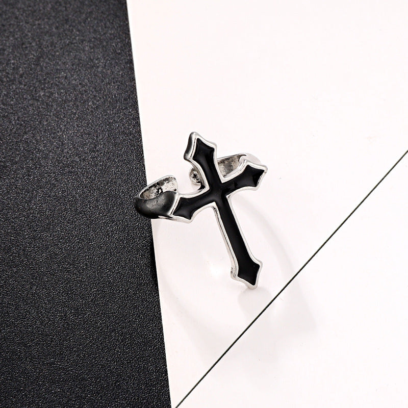 Vintage Black Big Cross Ring For Women Party Jewelry Men Trendy Gothic
