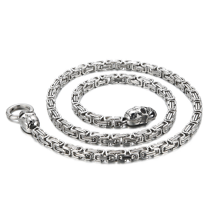 Gothic Punk Rapper Stainless Steel Skull Head Pendant Necklace For Men With 28.34 Inches Chain Vintage Halloween Biker Jewelry