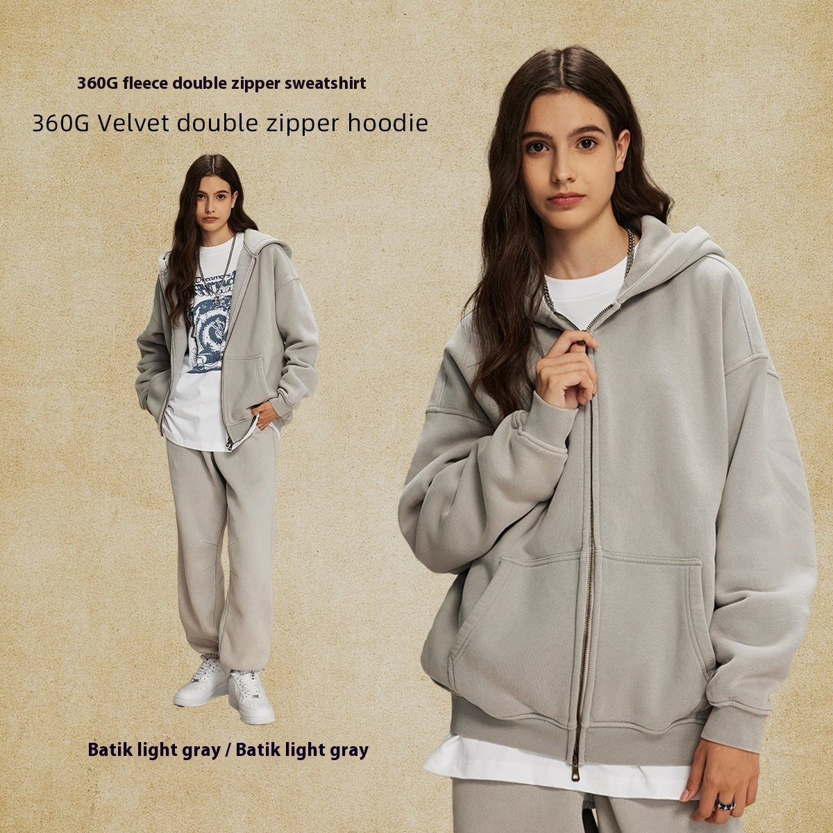 Men's Loose Waxed Vintage Worn Looking Washed-out Hoodie