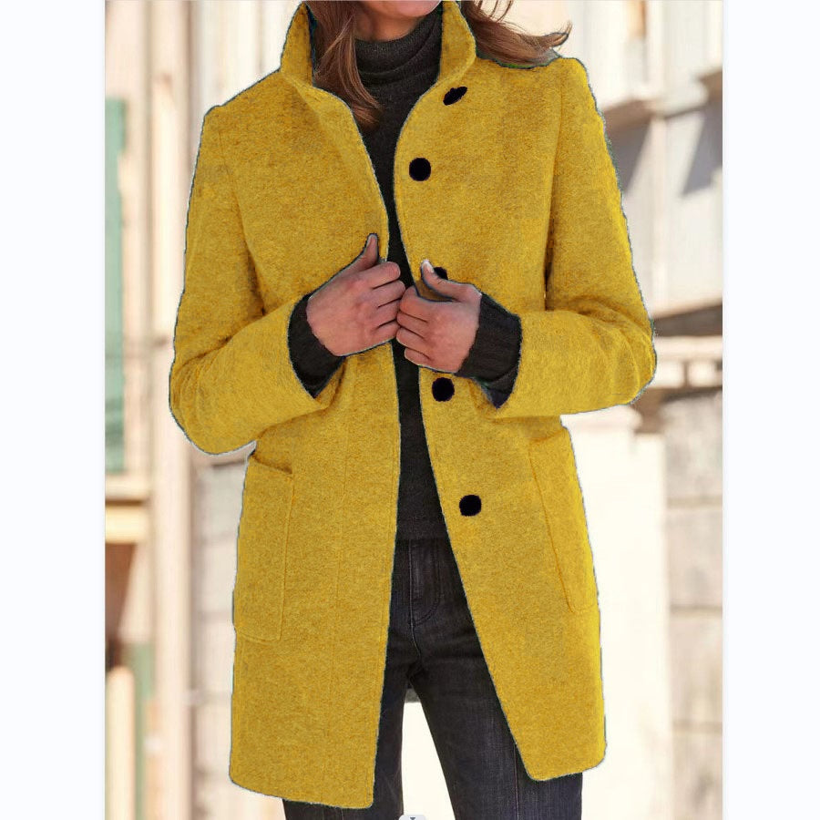 Women's Casual Woolen Trench Coat Winter Retro Single Button Jacket