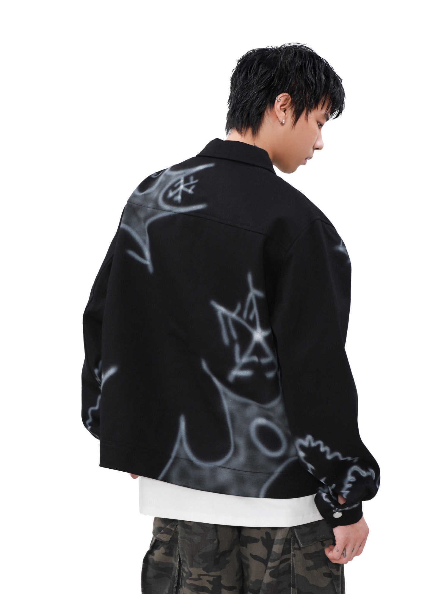 Street Graffiti Workwear Spring And Autumn Couple Zipper Jacket Men