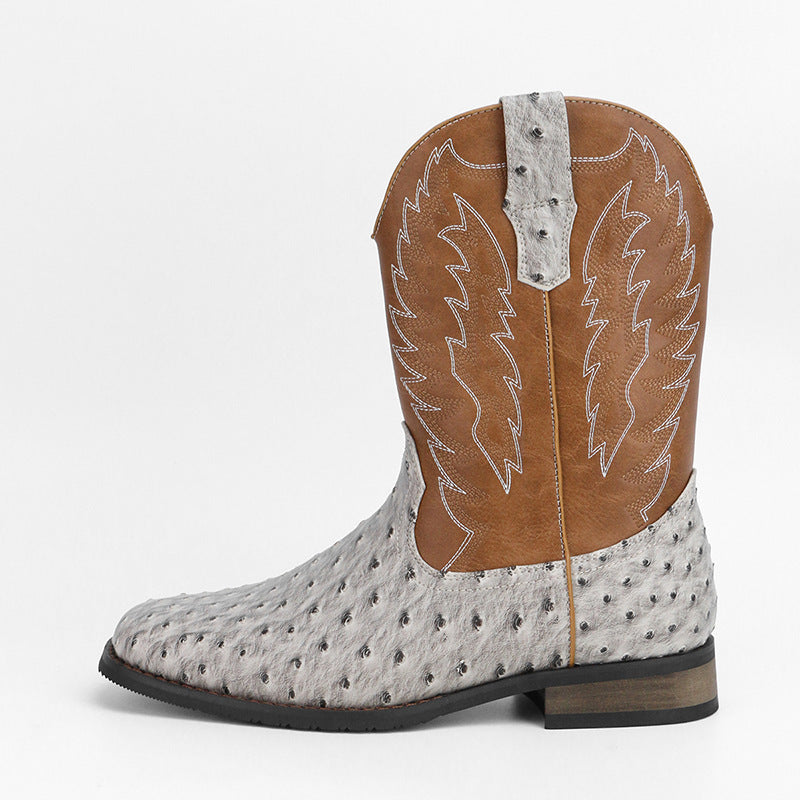 Western Denim Square Toe Motorcycle Men's Boots