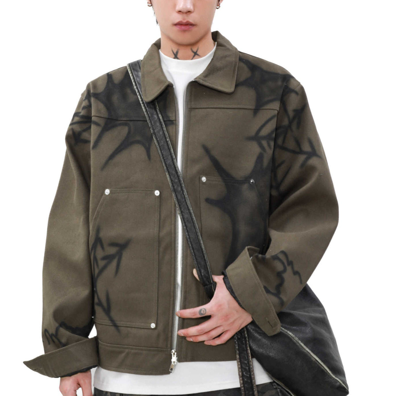 Street Graffiti Workwear Spring And Autumn Couple Zipper Jacket Men