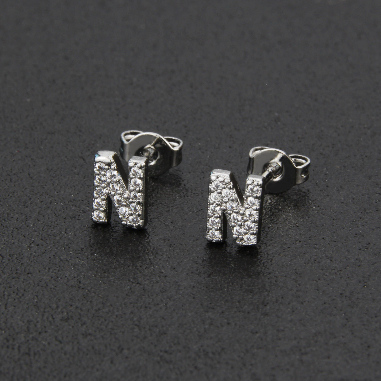 Diamond English Alphabet Letter Earrings Women's Simple Cooperized Silver Earrings