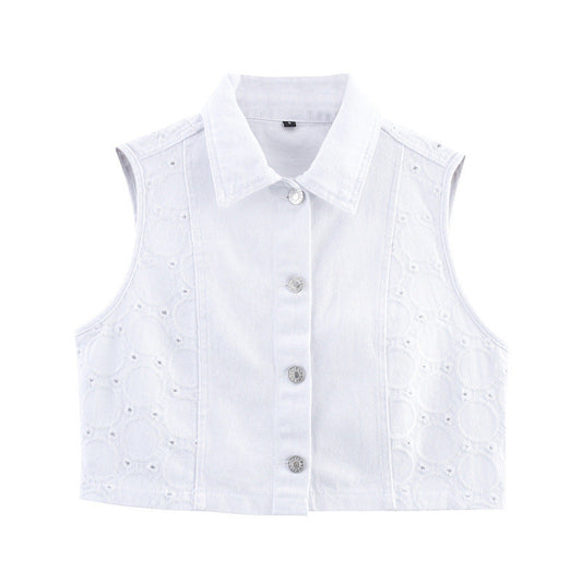 European And American Style Fashion Simple Hollow Embroidered Vest