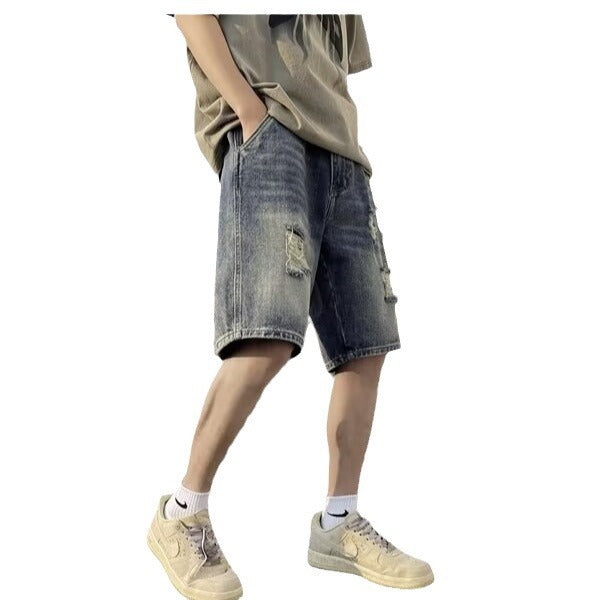 American-style Retro Tattered Jeans Men's Shorts Denim