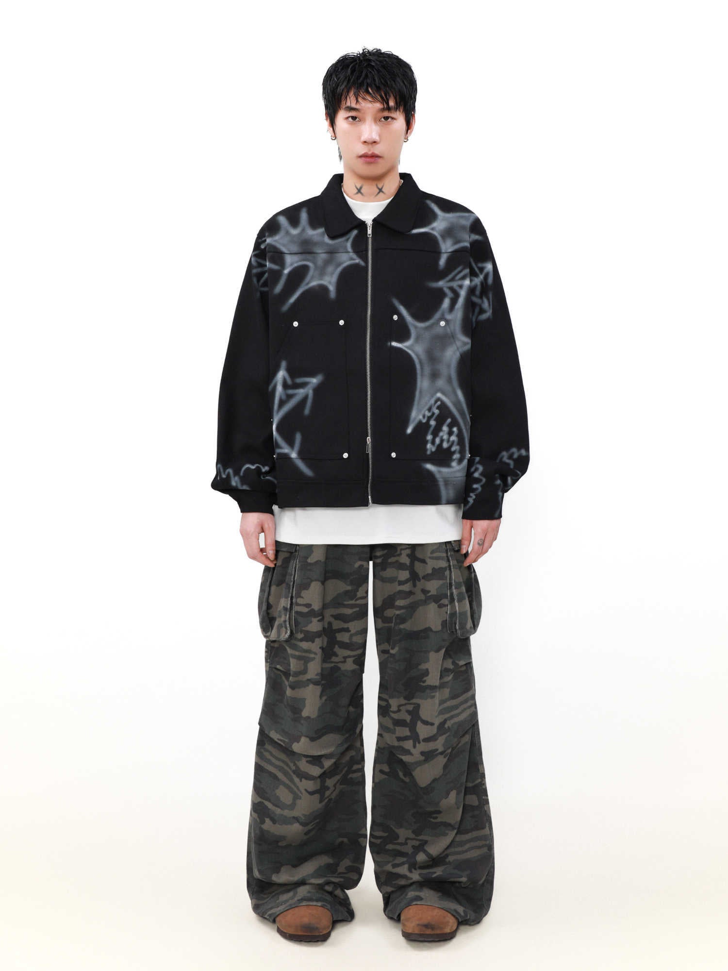 Street Graffiti Workwear Spring And Autumn Couple Zipper Jacket Men