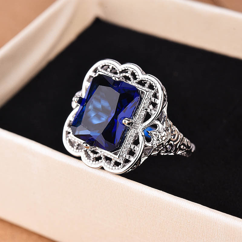 925 Silver Plated Diamond Sapphire Ring