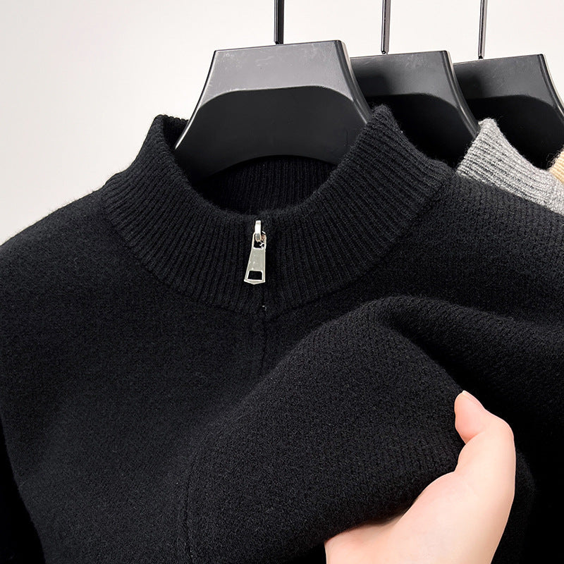 Men's High-end Stand Collar Knitted Zipper Cardigan Thickened