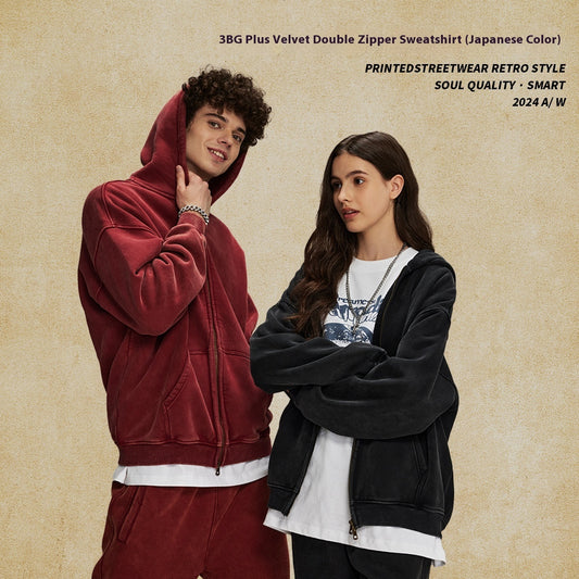 Men's Loose Waxed Vintage Worn Looking Washed-out Hoodie