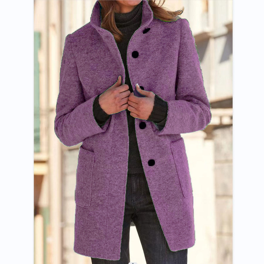 Women's Casual Woolen Trench Coat Winter Retro Single Button Jacket