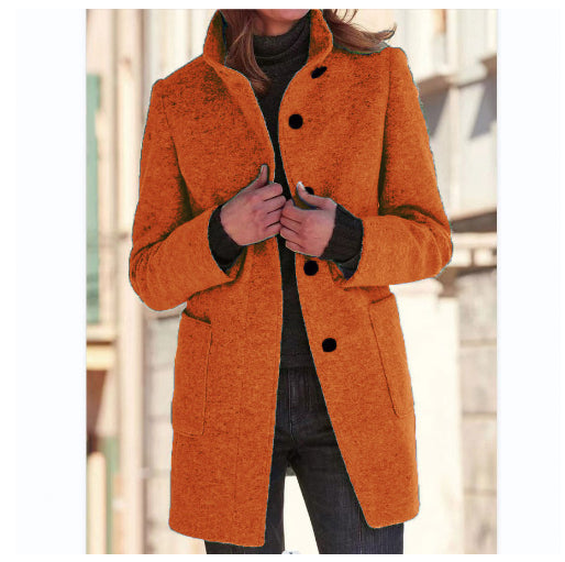 Women's Casual Woolen Trench Coat Winter Retro Single Button Jacket