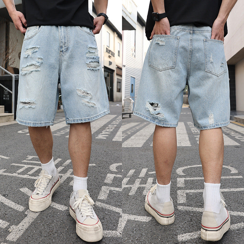 Ripped Denim Shorts Loose Casual Distressed @ billsdeals.store