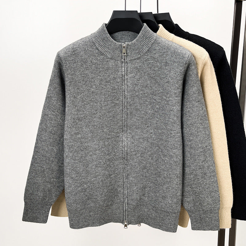 Men's High-end Stand Collar Knitted Zipper Cardigan Thickened