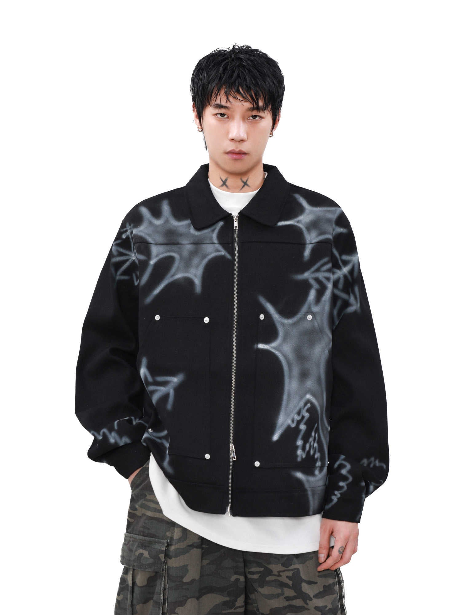 Street Graffiti Workwear Spring And Autumn Couple Zipper Jacket Men