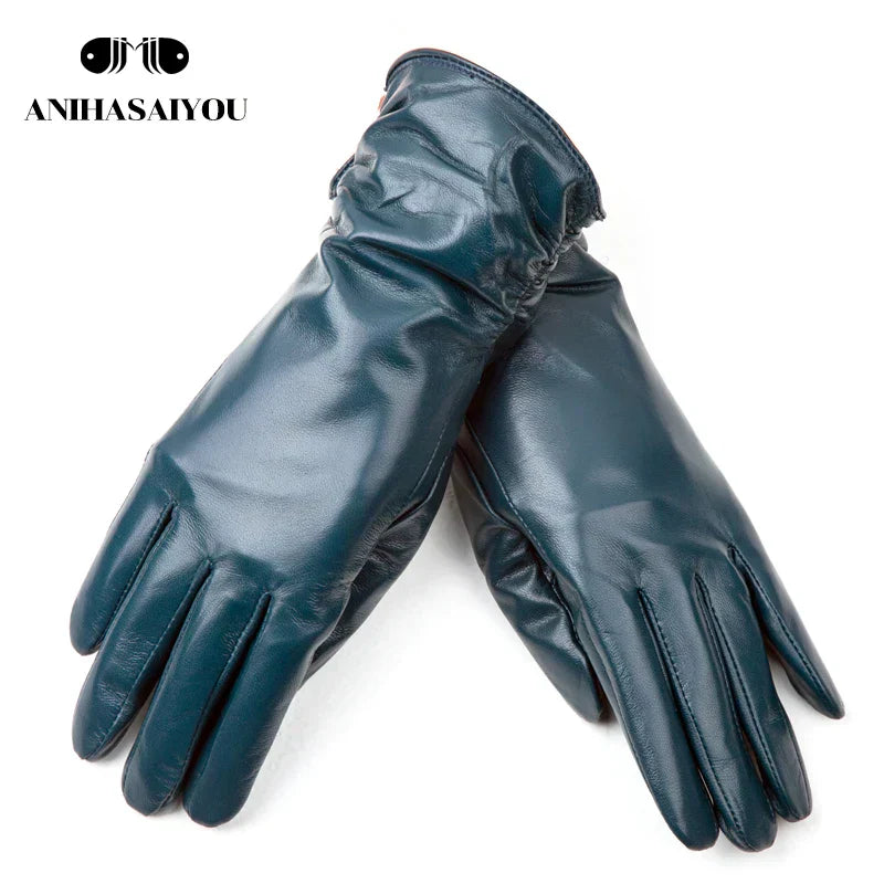 Classic pleated leather gloves women color real leather gloves women