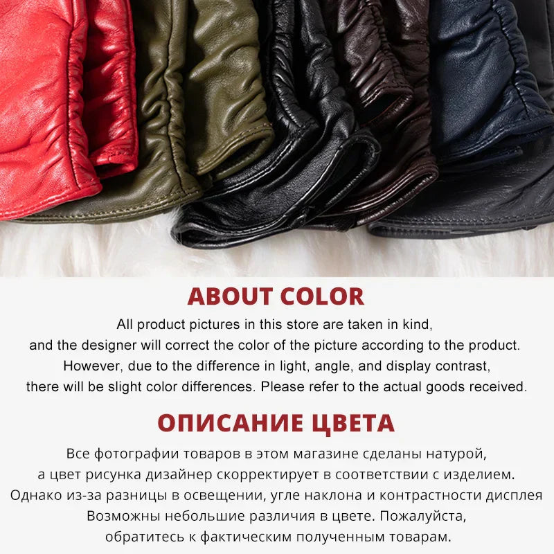 Classic pleated leather gloves women color real leather gloves women