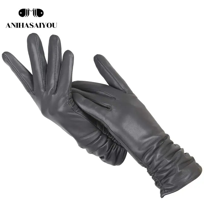 Classic pleated leather gloves women color real leather gloves women