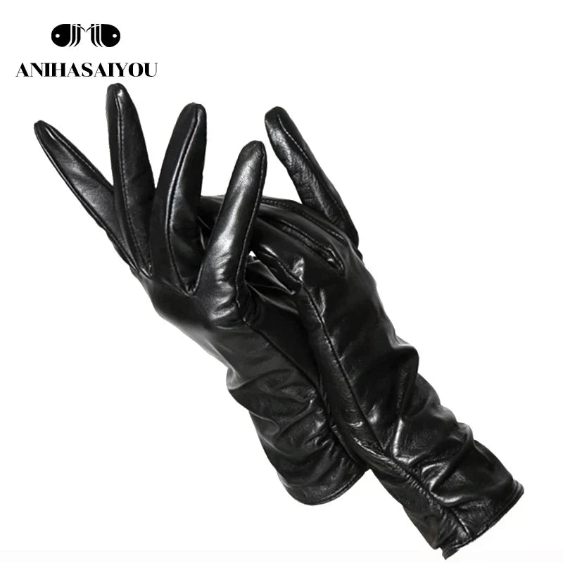 Classic pleated leather gloves women color real leather gloves women