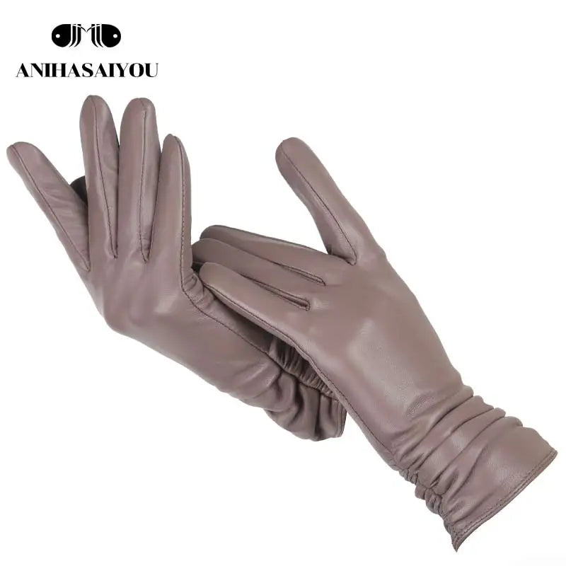 Classic pleated leather gloves women color real leather gloves women