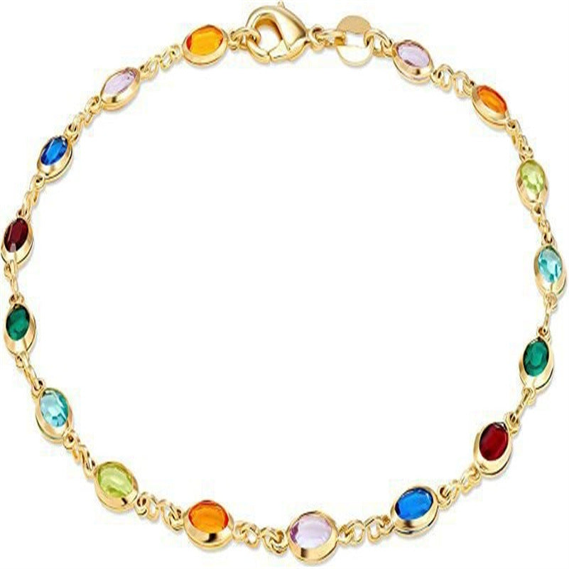 Colorful Women's Crystal Glass Round Oval Square Colored Anklet