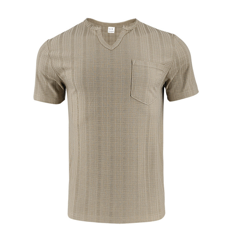 Men's Artificial Linen Bamboo Loose Casual Breathable V-neck Solid
