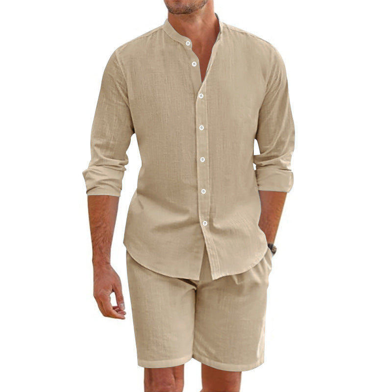  Summer Short Shirt Stylish Lapel Button-Down Shirt Shorts Set Summer
