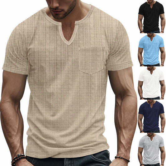 Men's Artificial Linen Bamboo Loose Casual Breathable V-neck Solid