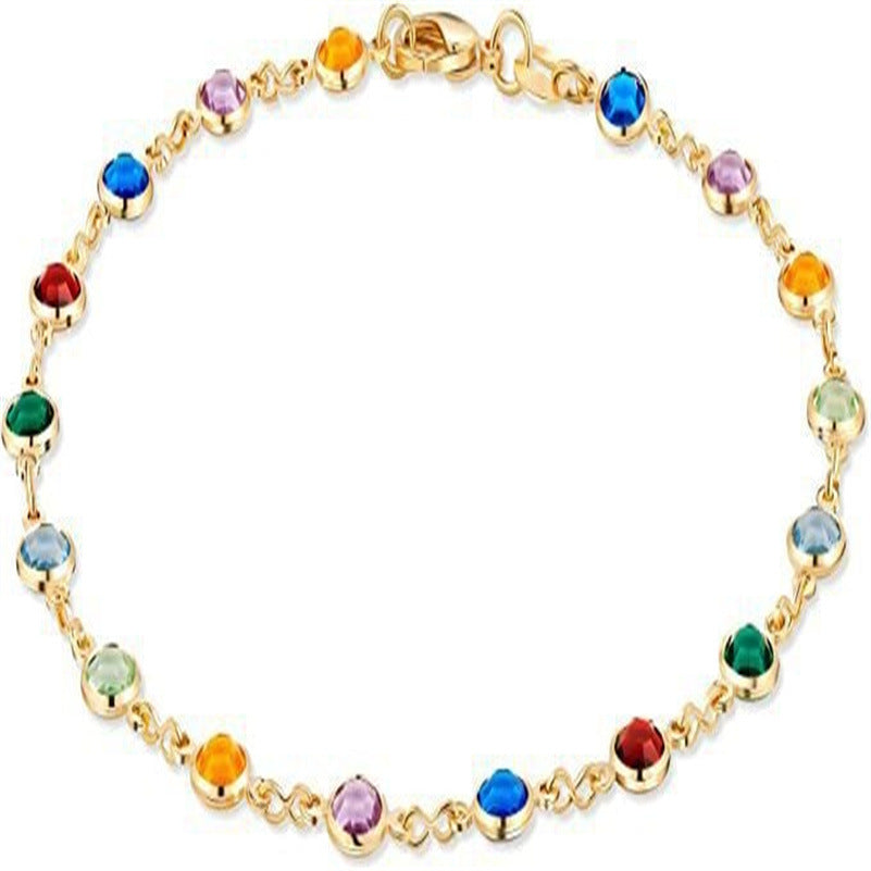 Colorful Women's Crystal Glass Round Oval Square Colored Anklet
