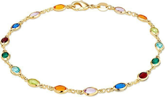 Colorful Women's Crystal Glass Round Oval Square Colored Anklet