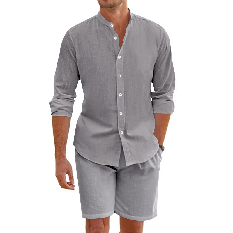  Summer Short Shirt Stylish Lapel Button-Down Shirt Shorts Set Summer