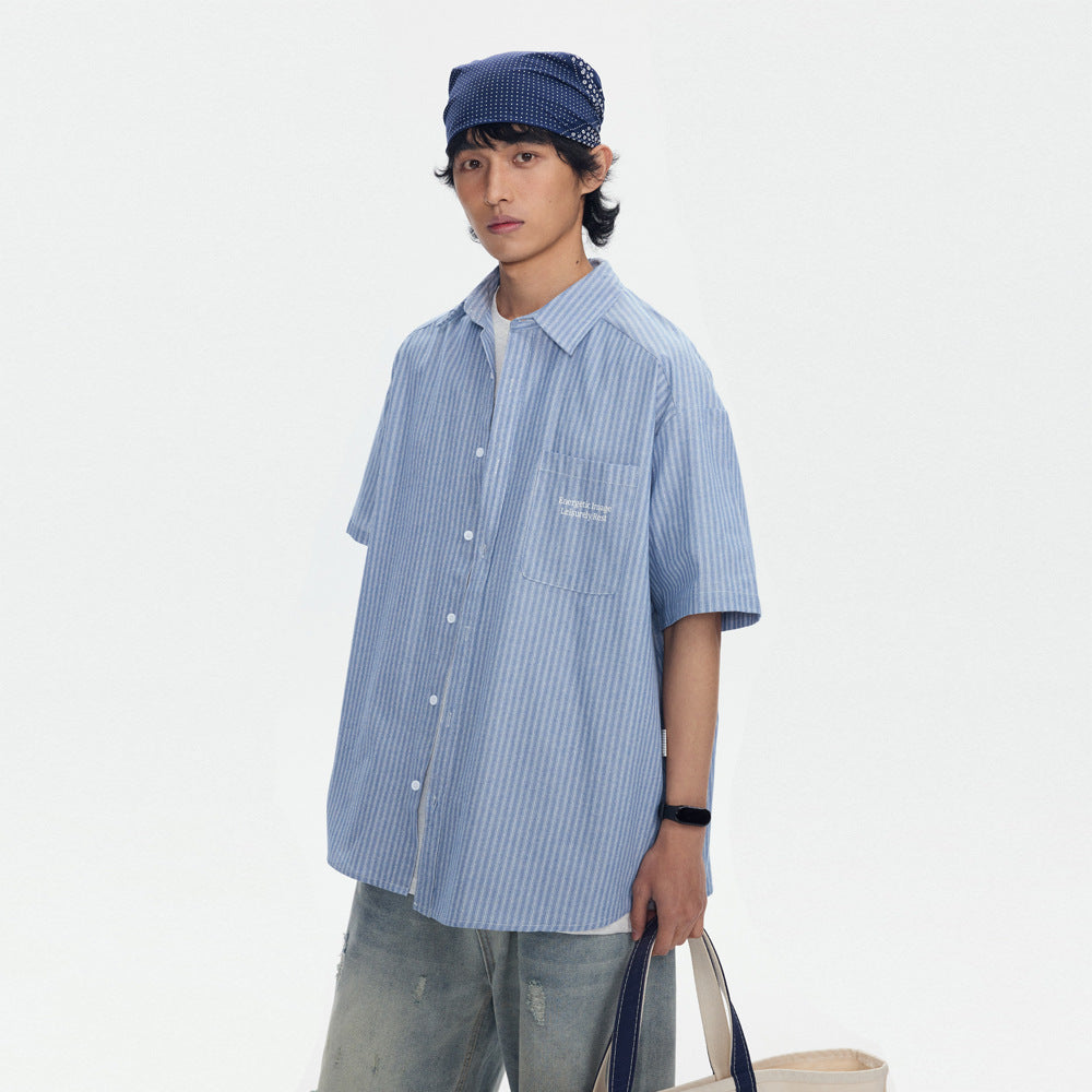 Striped Overalls Short-sleeved Shirt For Men And Women