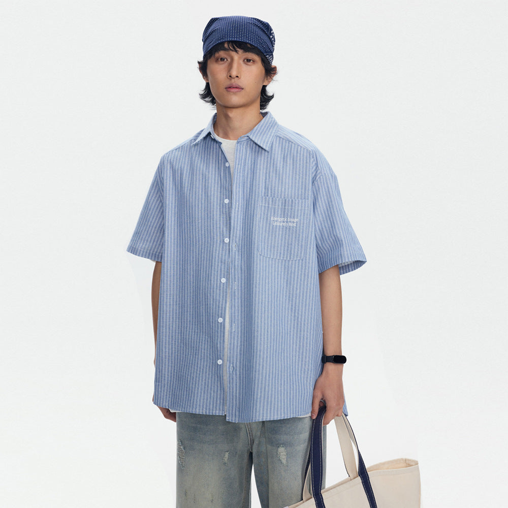 Striped Overalls Short-sleeved Shirt For Men And Women