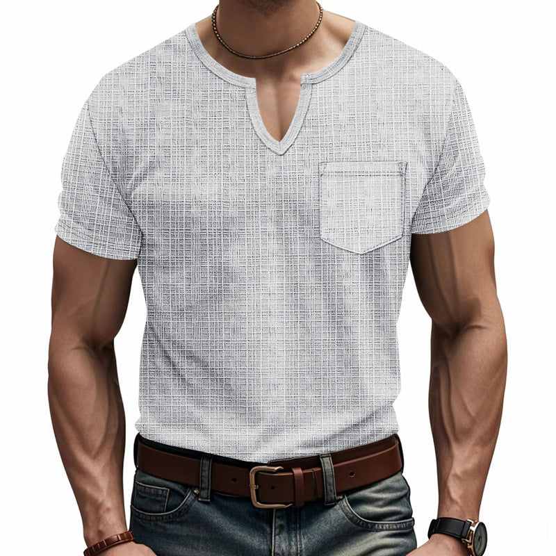 Men's Artificial Linen Bamboo Loose Casual Breathable V-neck Solid