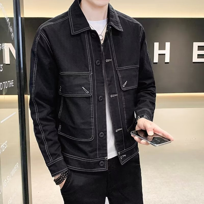 Workwear Loose Trendy Denim Men's Jacket @billsdeals.store