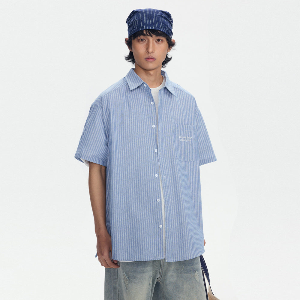 Striped Overalls Short-sleeved Shirt For Men And Women