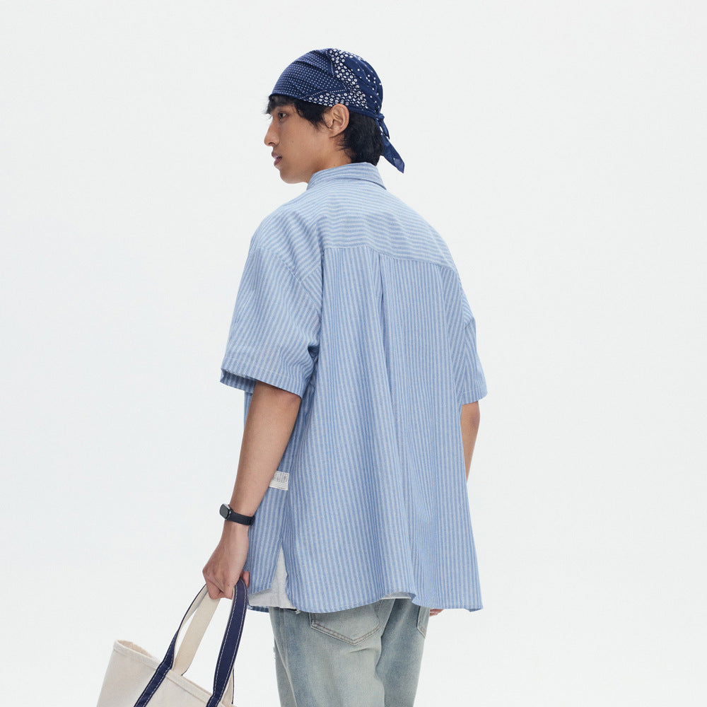 Striped Overalls Short-sleeved Shirt For Men And Women