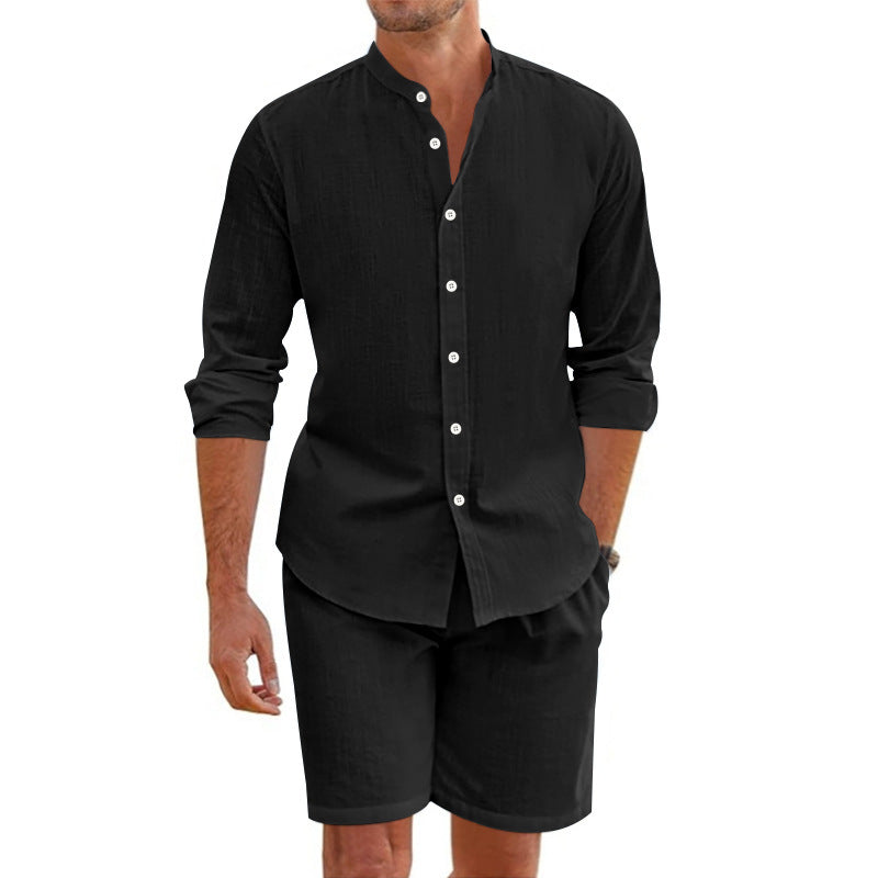  Summer Short Shirt Stylish Lapel Button-Down Shirt Shorts Set Summer