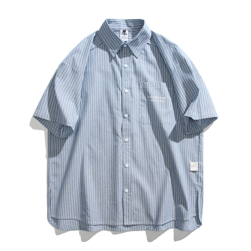 Striped Overalls Short-sleeved Shirt For Men And Women