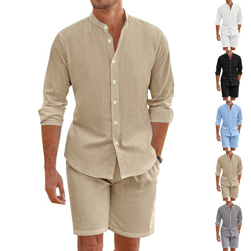  Summer Short Shirt Stylish Lapel Button-Down Shirt Shorts Set Summer