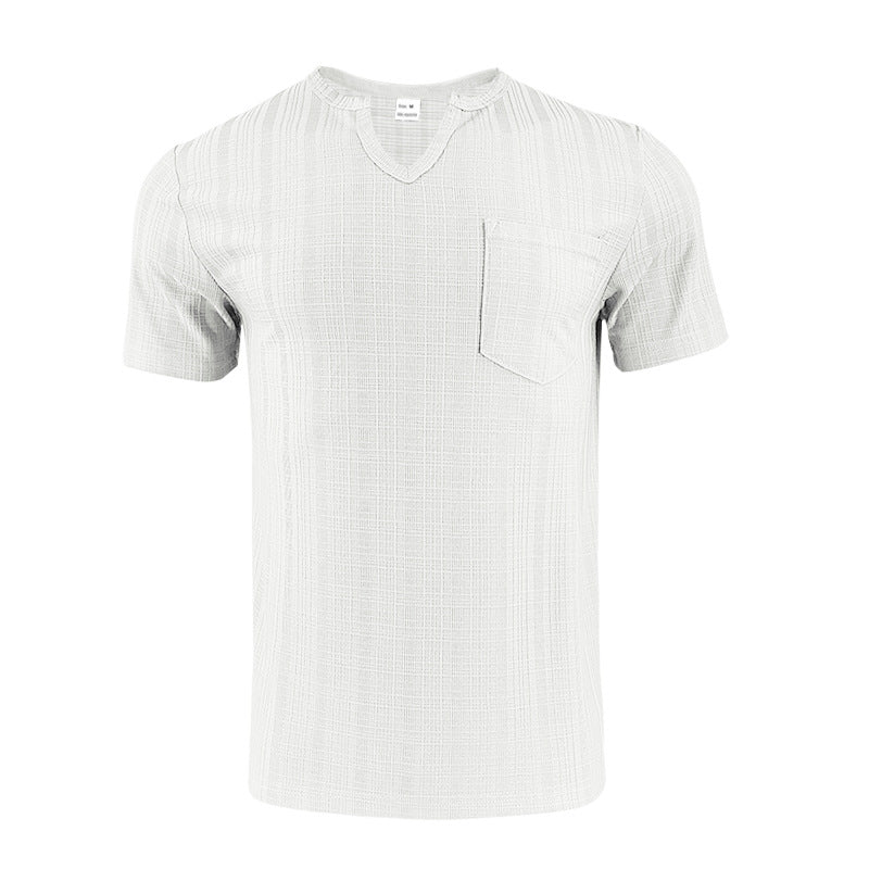 Men's Artificial Linen Bamboo Loose Casual Breathable V-neck Solid