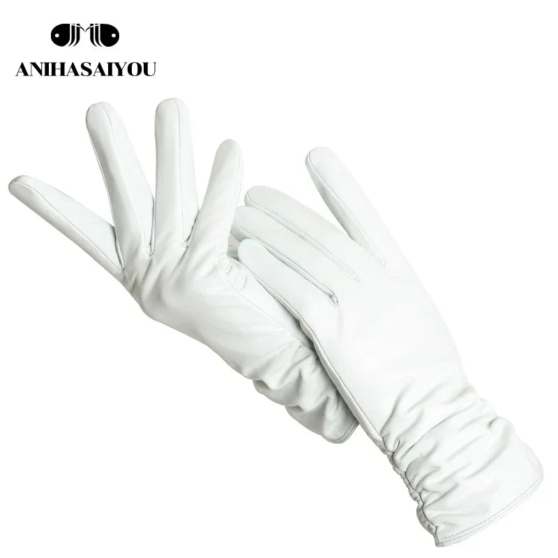  Classic pleated leather gloves women color real leather gloves women