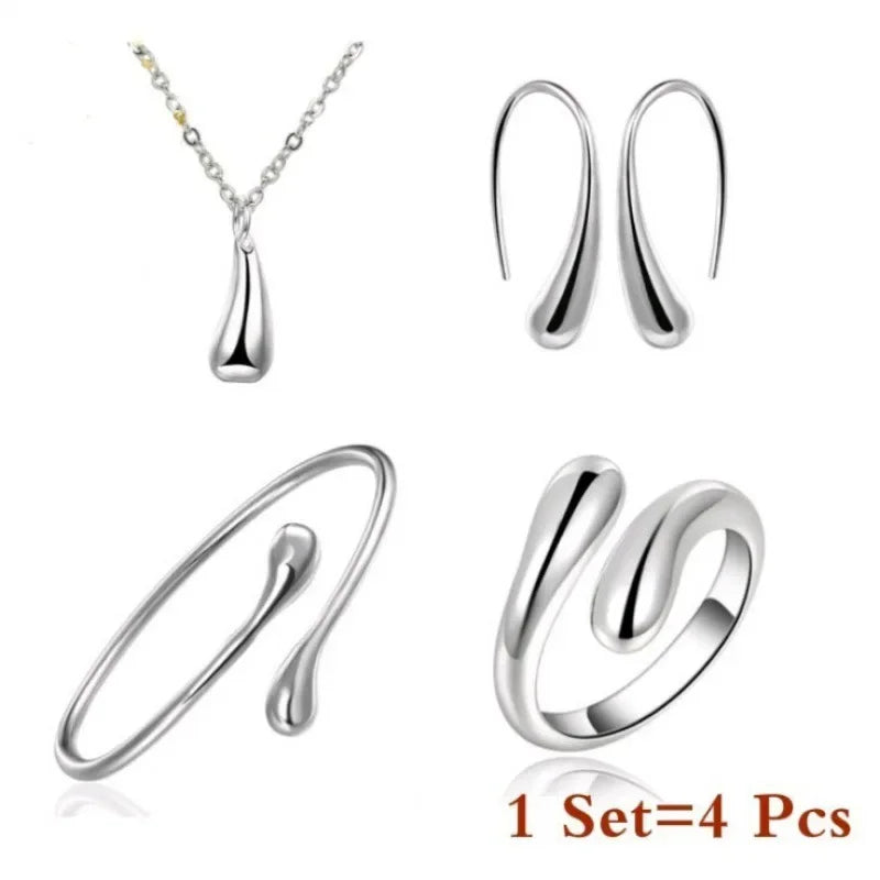 Fashion Teardrop Jewelry Set for Women Simple Ring Necklace Bracelet