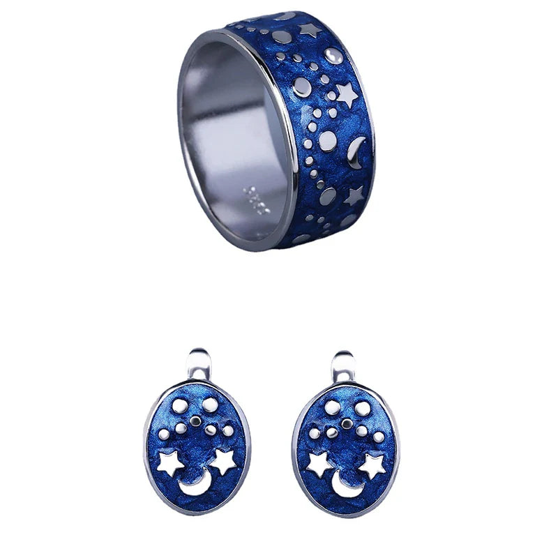 Fashion Jewelry Set for Women Moon Star Earrings Ring Set Creative