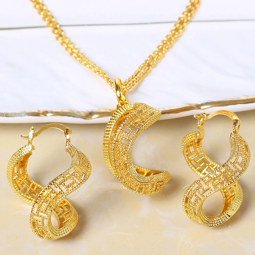 Women Earrings Necklace Pendant Flower Jewelry Sets